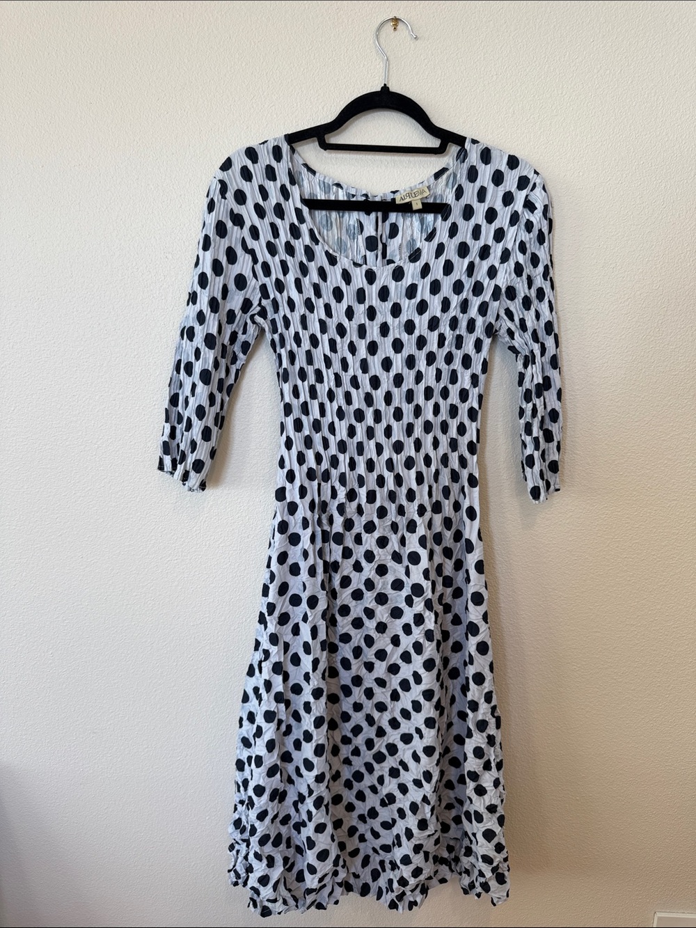 Alquema - 3/4 Sleeve Smash Pocket Dress with Polka Dots and back buttons, Size M